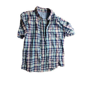 Izod Saltwater Short Sleeve Mens Button Shirt Blue Plaid
